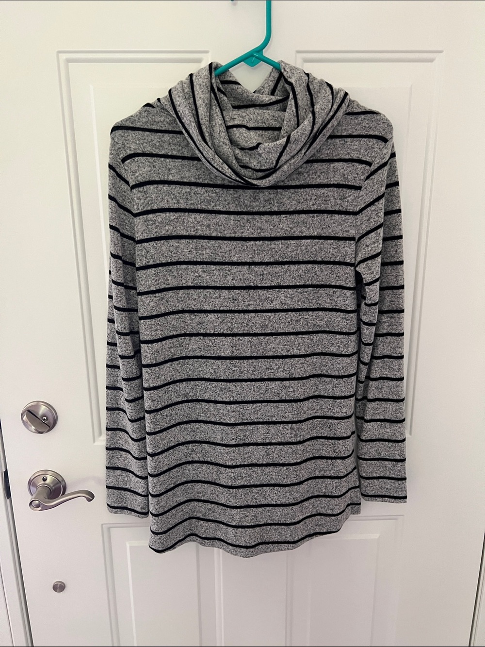 Striped Gray Cowl Neck Women's Sweater